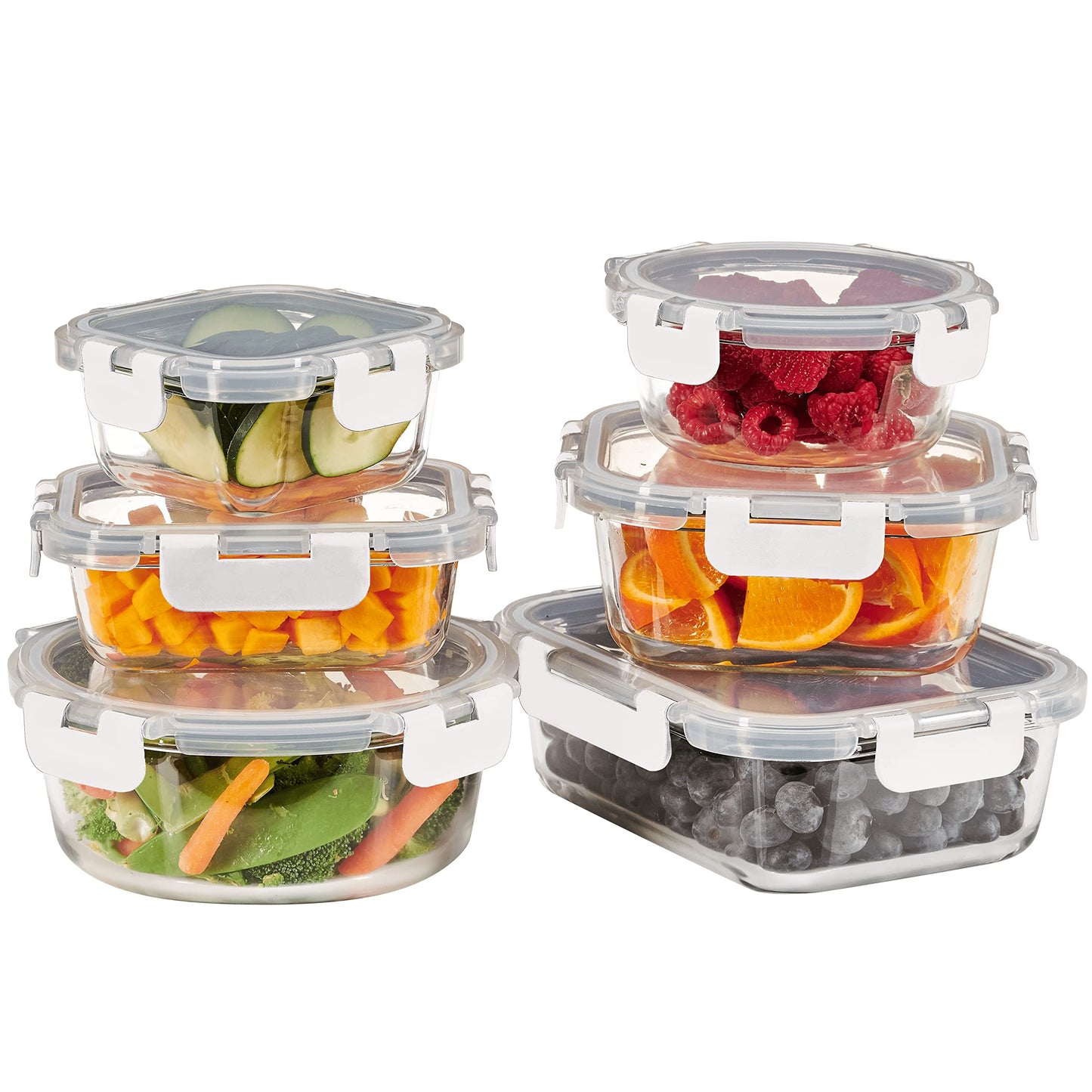 FineDine 24 Piece Glass Storage Containers with Lids - Leak Proof, Dishwasher Safe Glass Food Storage Containers for Meal Prep or Leftovers (Blue, 12 Piece)