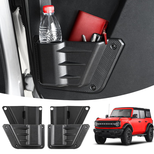 LEPZ 2PCS Front Door Storage Pockets for Ford Bronco Accessories 2024 2023 2022 2021,Door Side Organizer Box Compatible for Bronco 2/4 Door, Interior Storage Expansion Cup Holder Accessory