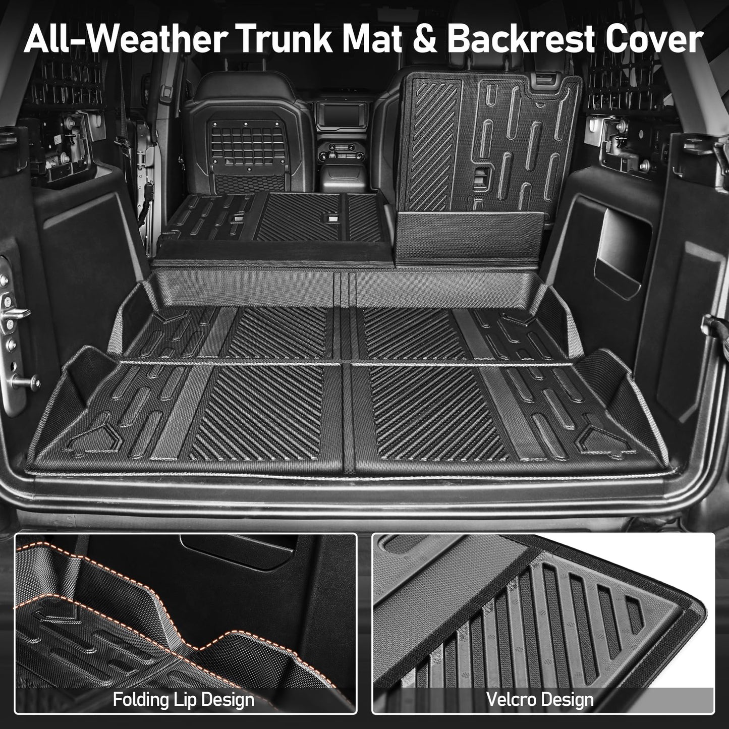 LEPZ 6 PCS Trunk and Seatback Mats Compatible for 4-Door Ford Bronco 2021 2022 2023 2024,Seat Cover Protector Cargo Liner for Ford Bronco Accessories(Trunk Mat+Backrest Mats+Lower Trunk Mat)