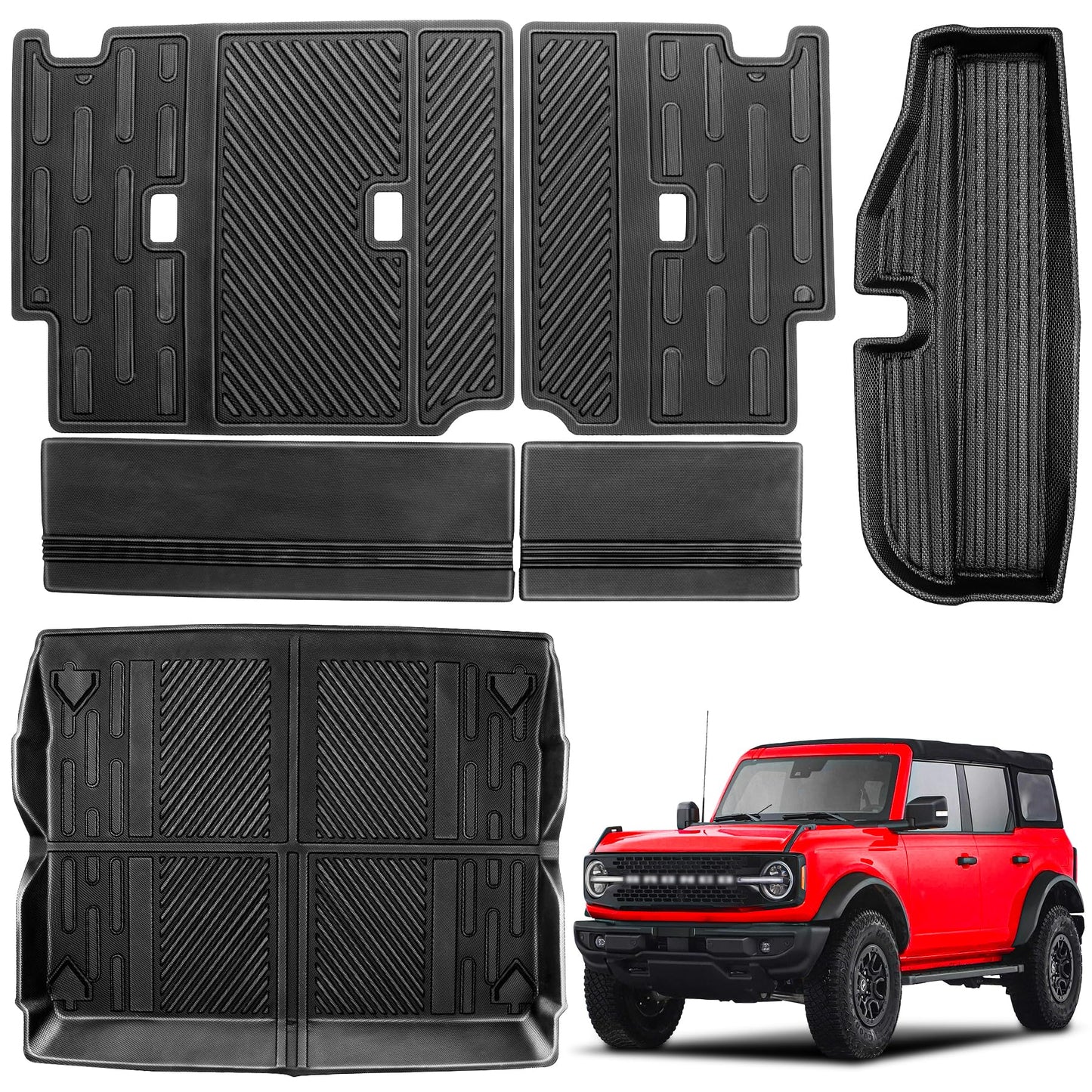 LEPZ 6 PCS Trunk and Seatback Mats Compatible for 4-Door Ford Bronco 2021 2022 2023 2024,Seat Cover Protector Cargo Liner for Ford Bronco Accessories(Trunk Mat+Backrest Mats+Lower Trunk Mat)