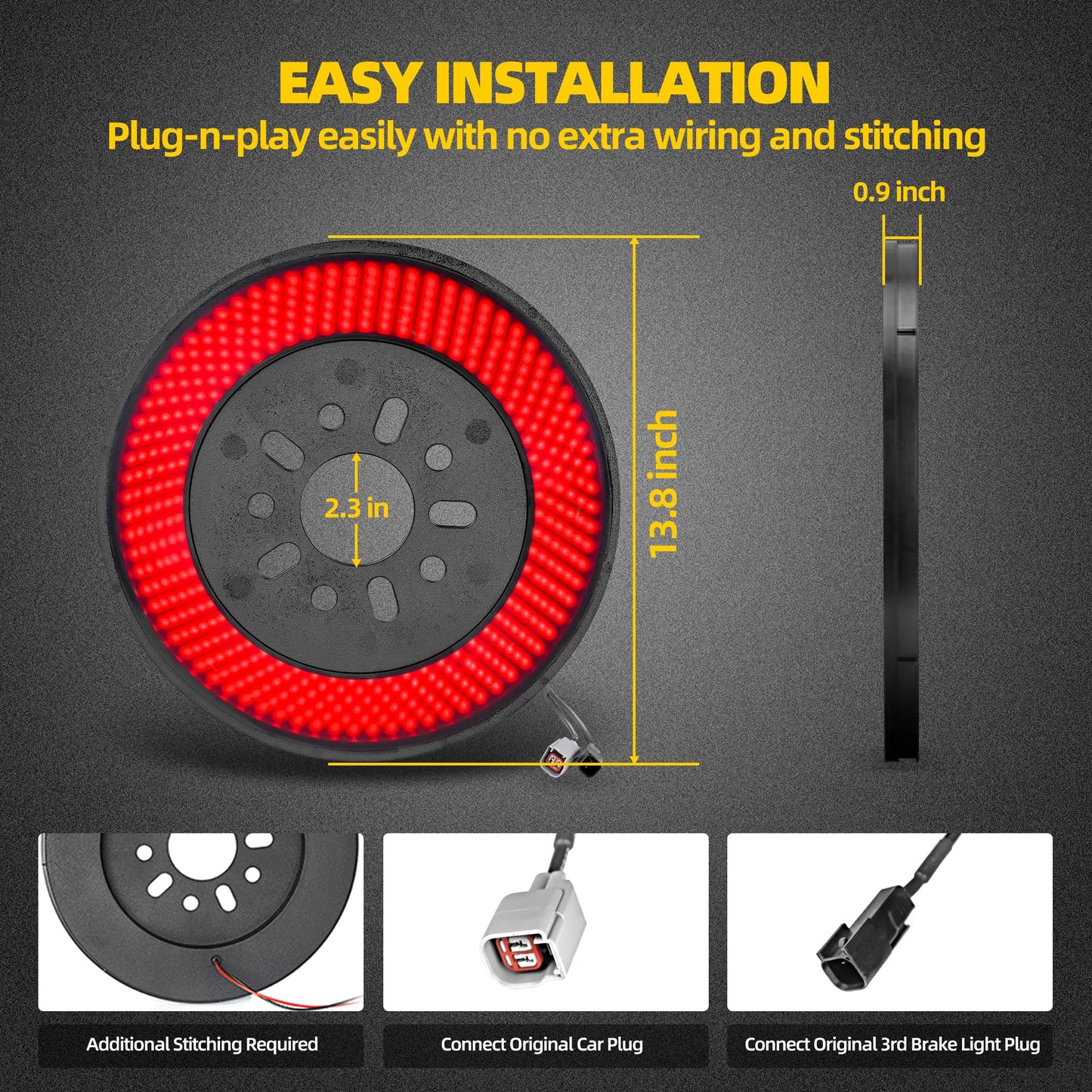 Spare Tire Brake Light for Ford Bronco 2021 2022 2023+ 2 Door or 4 Door Red LED Wheel Light Third Brake Light,Plug-N-Play High Mount Stop Rear Tail Brake Light for Ford Bronco Accessories