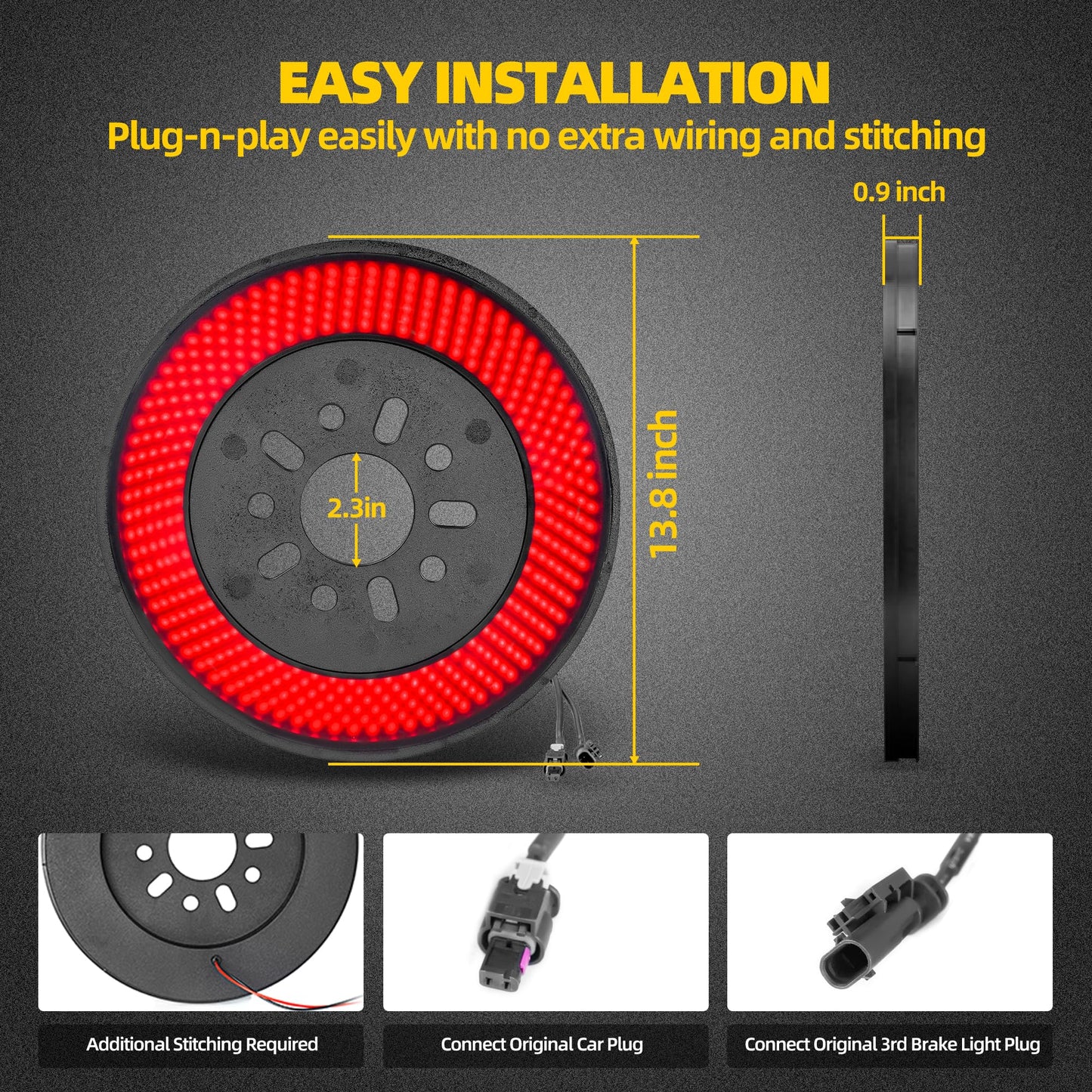 Spare Tire Brake Light for Ford Bronco 2021 2022 2023+ 2 Door or 4 Door Red LED Wheel Light Third Brake Light,Plug-N-Play High Mount Stop Rear Tail Brake Light for Ford Bronco Accessories