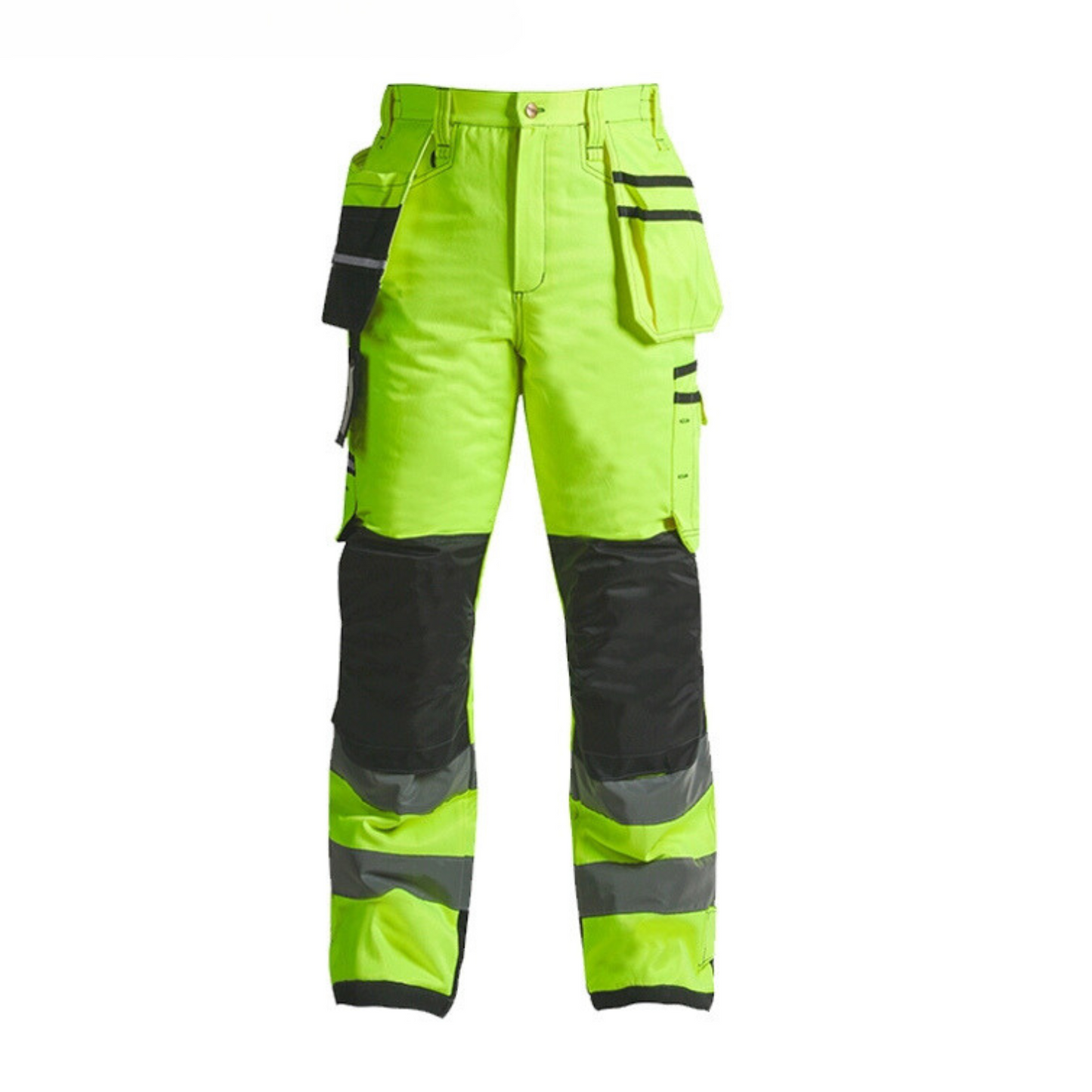 Class 3 High Visibility Fluorescent Yellow Work Pants, Winter-Insulated, Reflective Strips, Durable Cotton Blend for Out