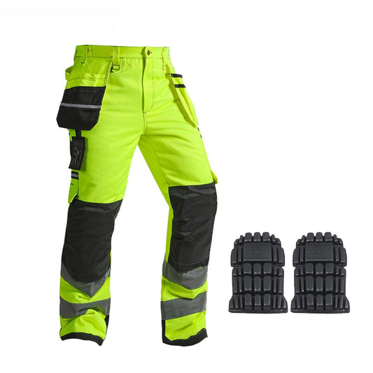 Class 3 High Visibility Fluorescent Yellow Work Pants, Winter-Insulated, Reflective Strips, Durable Cotton Blend for Out