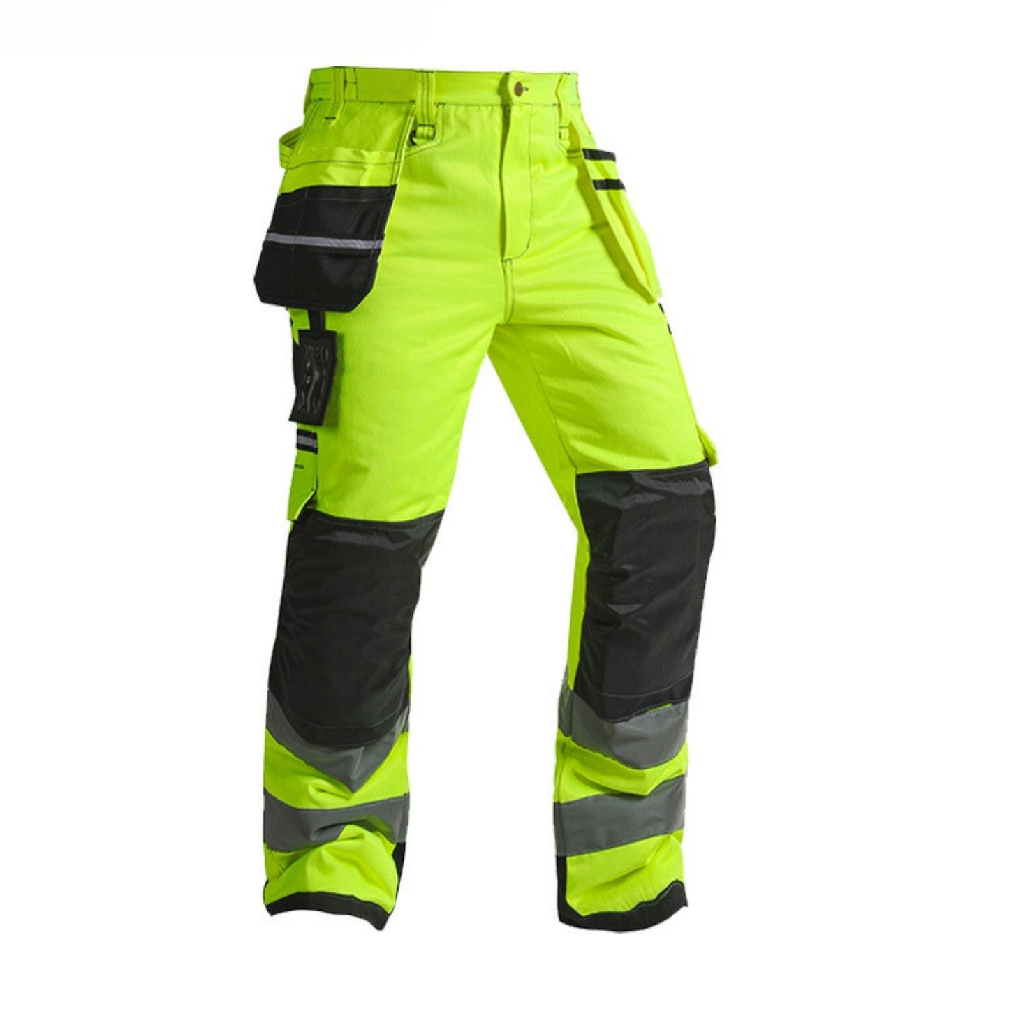 Class 3 High Visibility Fluorescent Yellow Work Pants, Winter-Insulated, Reflective Strips, Durable Cotton Blend for Out