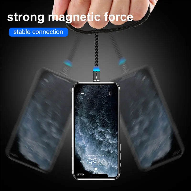 USLION LED Magnetic USB Cable Fast Charging USB Type C Phone Cable Magnet Charger Data Charge Micro USB for iPhone 14 for Xiaomi