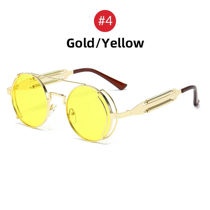 VIVIBEE Steampunk Sunglasses Men Round Red Lens Punk Sun Glasses 2025 new produt