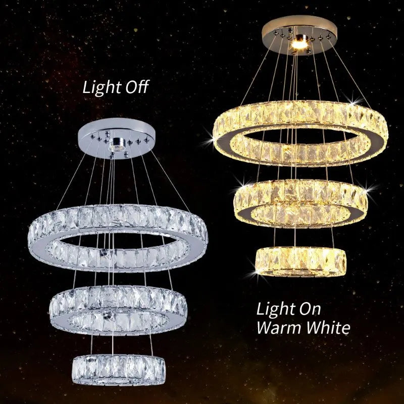 Crystal Led Ring Pendant Lights Modern Chandelier Ceiling Lamps Living Dining Room Decoration Lustre Hanging Fixtures Luminaire