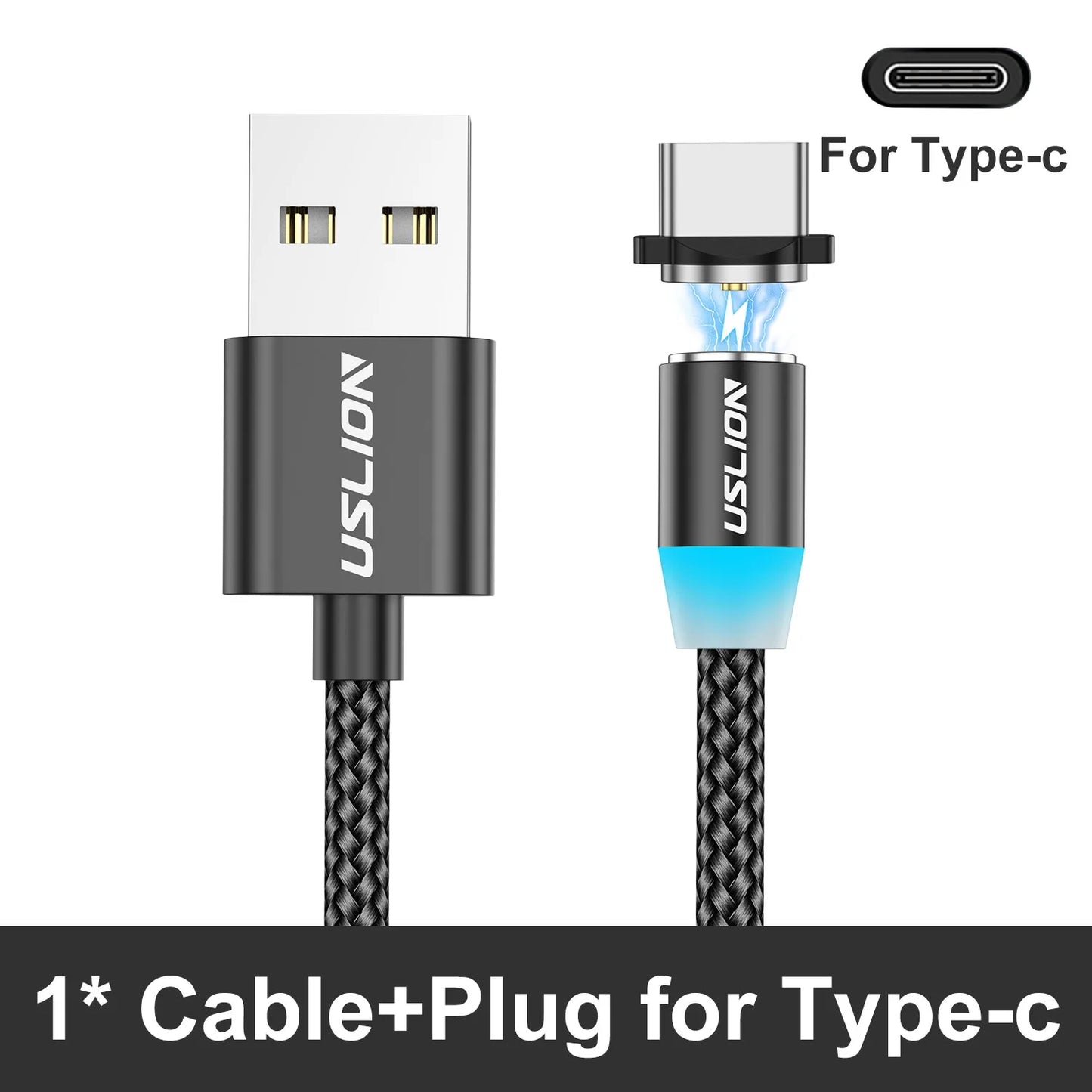 USLION LED Magnetic USB Cable Fast Charging USB Type C Phone Cable Magnet Charger Data Charge Micro USB for iPhone 14 for Xiaomi