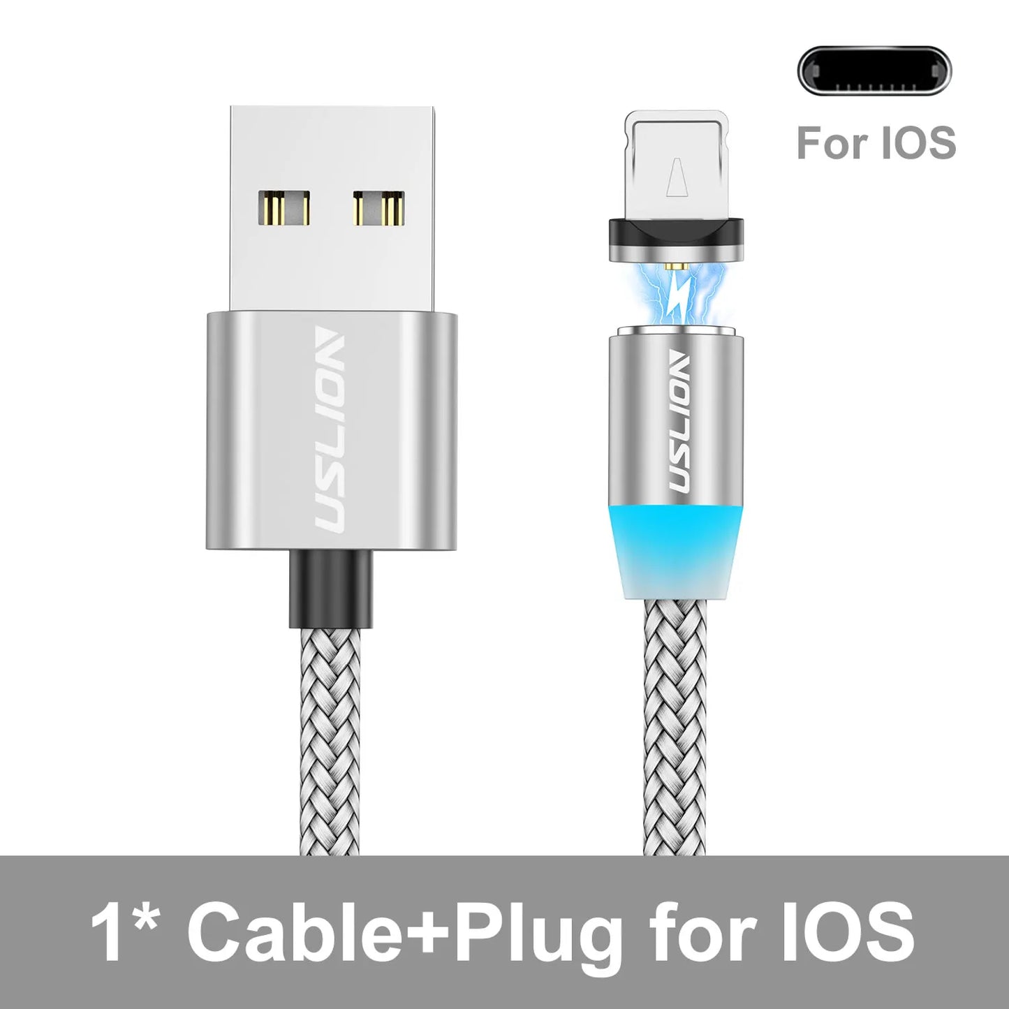 USLION LED Magnetic USB Cable Fast Charging USB Type C Phone Cable Magnet Charger Data Charge Micro USB for iPhone 14 for Xiaomi