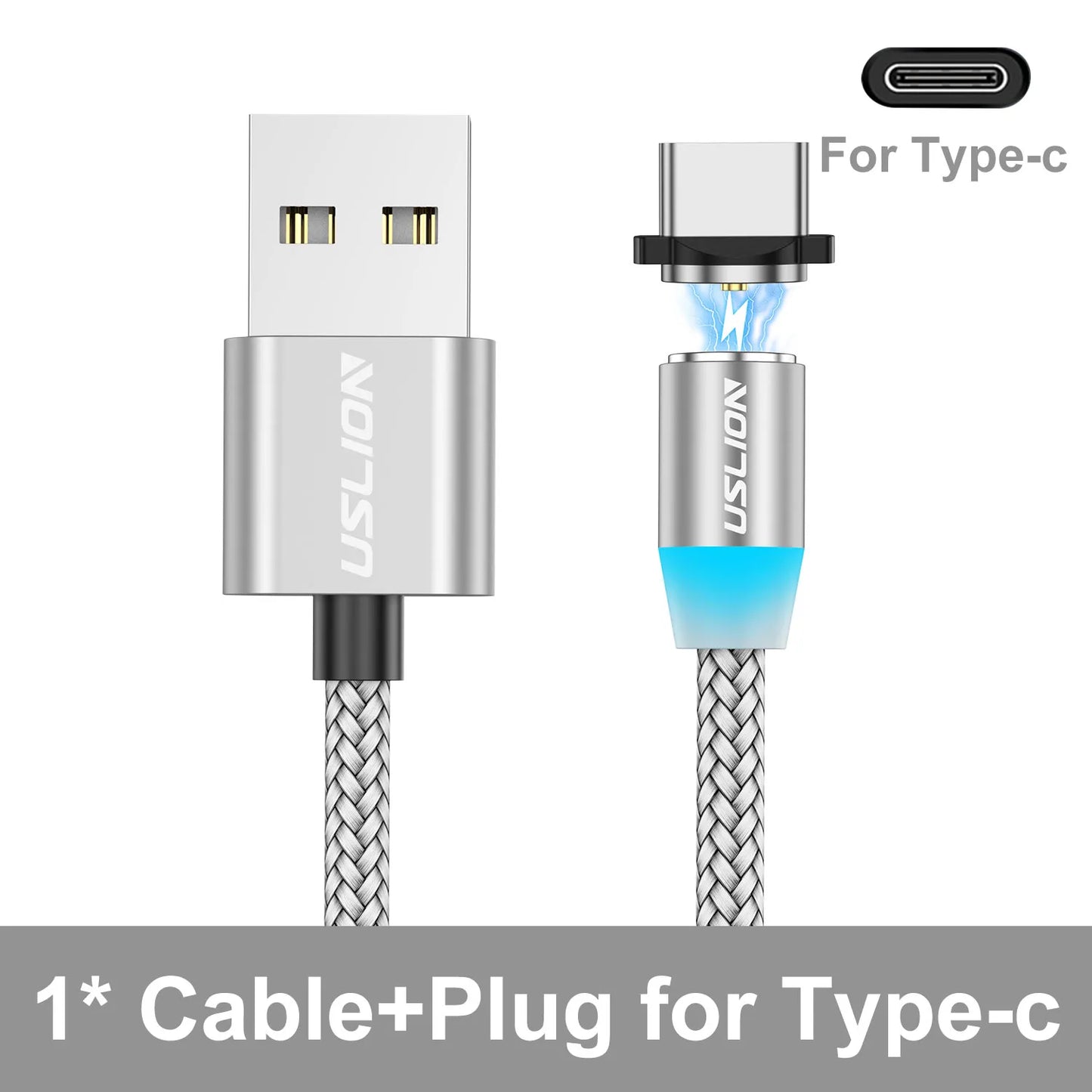 USLION LED Magnetic USB Cable Fast Charging USB Type C Phone Cable Magnet Charger Data Charge Micro USB for iPhone 14 for Xiaomi