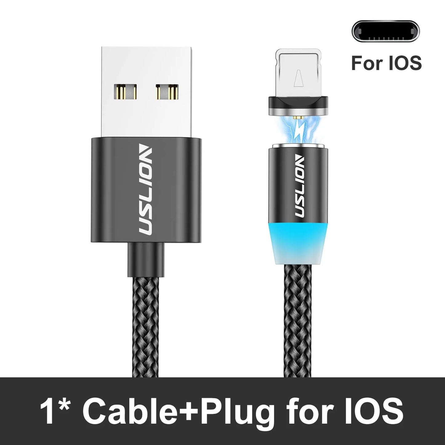 USLION LED Magnetic USB Cable Fast Charging USB Type C Phone Cable Magnet Charger Data Charge Micro USB for iPhone 14 for Xiaomi