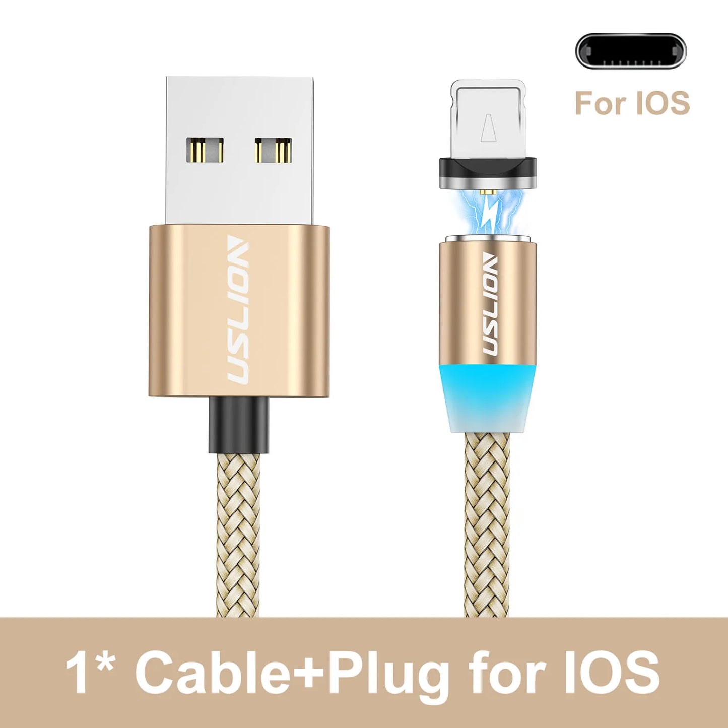 USLION LED Magnetic USB Cable Fast Charging USB Type C Phone Cable Magnet Charger Data Charge Micro USB for iPhone 14 for Xiaomi