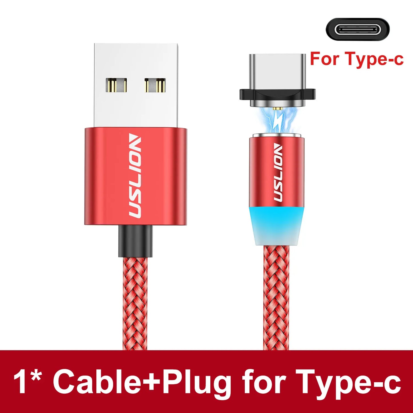 USLION LED Magnetic USB Cable Fast Charging USB Type C Phone Cable Magnet Charger Data Charge Micro USB for iPhone 14 for Xiaomi