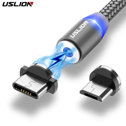 USLION LED Magnetic USB Cable Fast Charging USB Type C Phone Cable Magnet Charger Data Charge Micro USB for iPhone 14 for Xiaomi